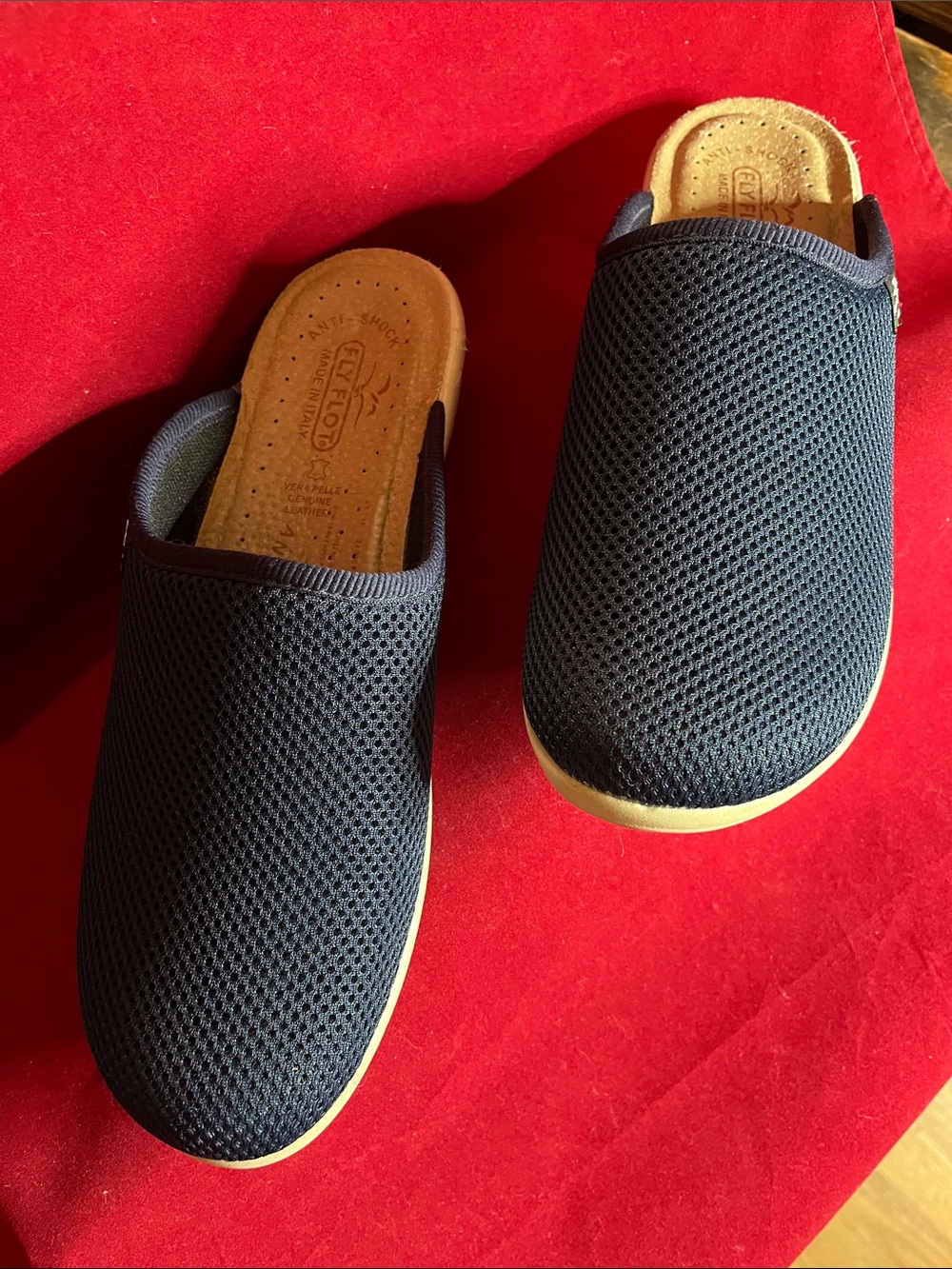 Fly Flot Open Back Slipper Navy Fabric Size 41 (9.5 - 10)